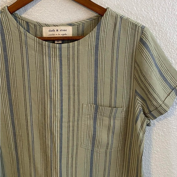 Cloth & Stone Women’s Linen Blend Shift Dress Green Striped Size S - Picture 2 of 7